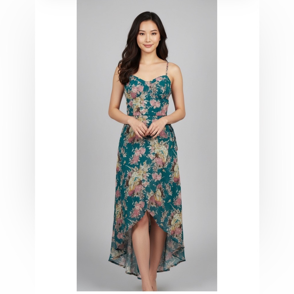 Floral Teal hi-low dress NWT